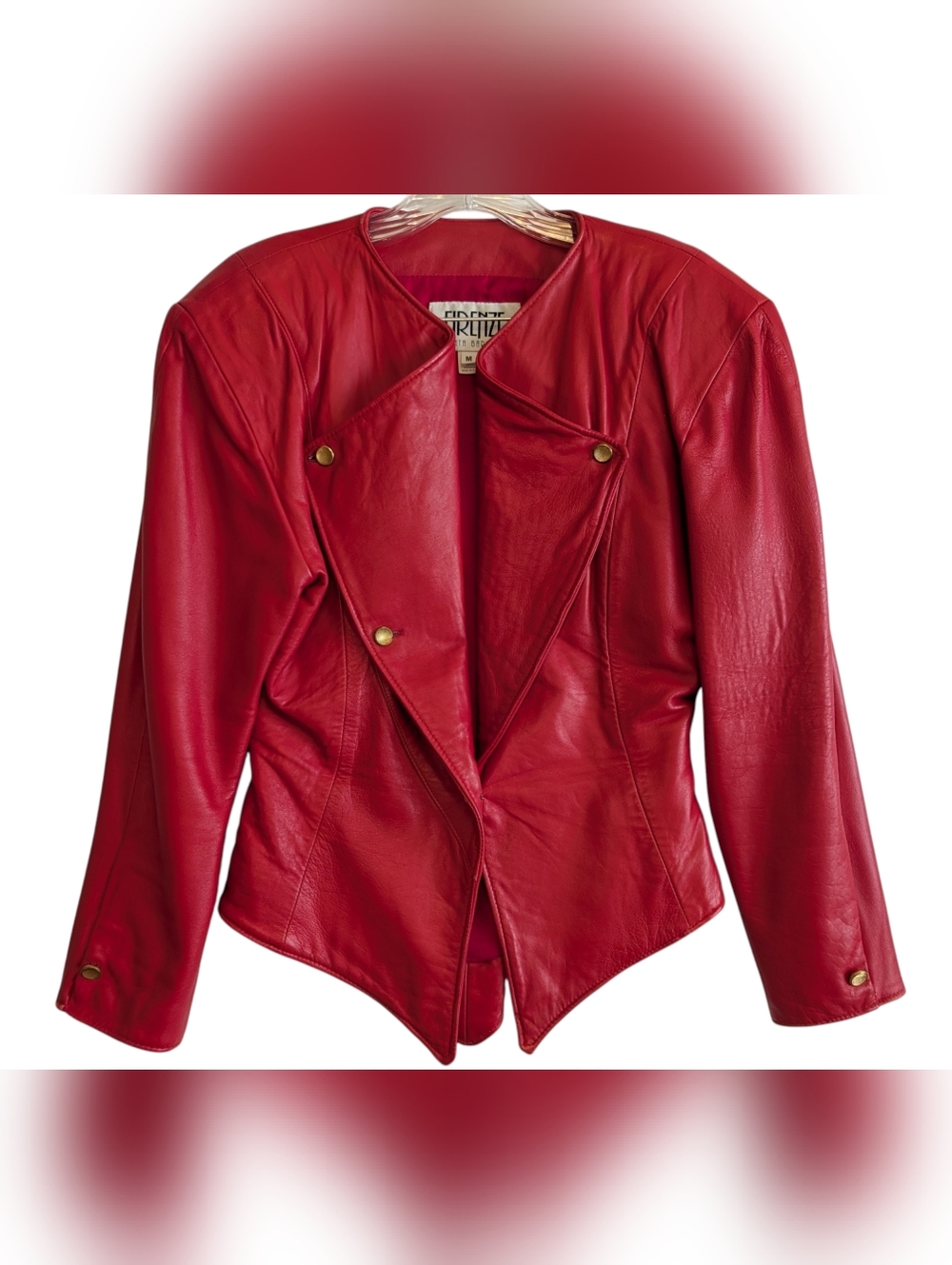 Vtg 80s Firenze Santa Barbara Red Leather Jacket Women's Size Medium
